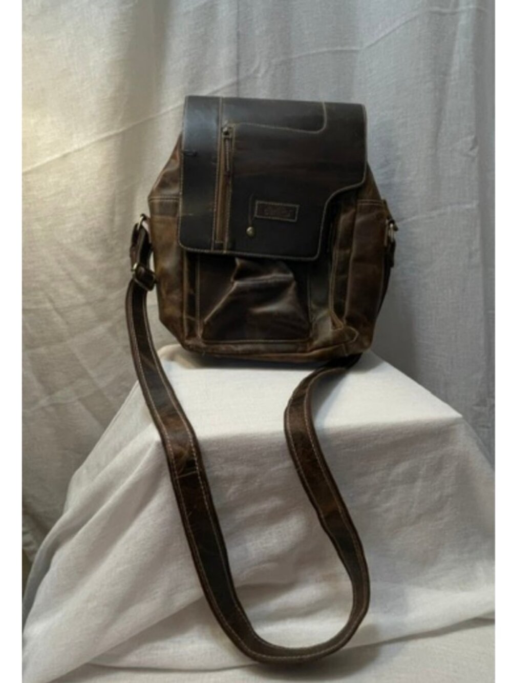 Sixtease distressed brown full-grain leather crossbody shoulder bag